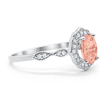 Antique Style Wedding Ring Oval Simulated Morganite CZ 925 Sterling Silver